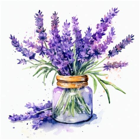 Premium Ai Image Lavender Flowers In A Jar With Watercolor Paint On A