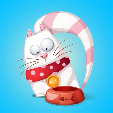 Funny Cute Cartoon Character Cats Animal Eats From Bowl 675879