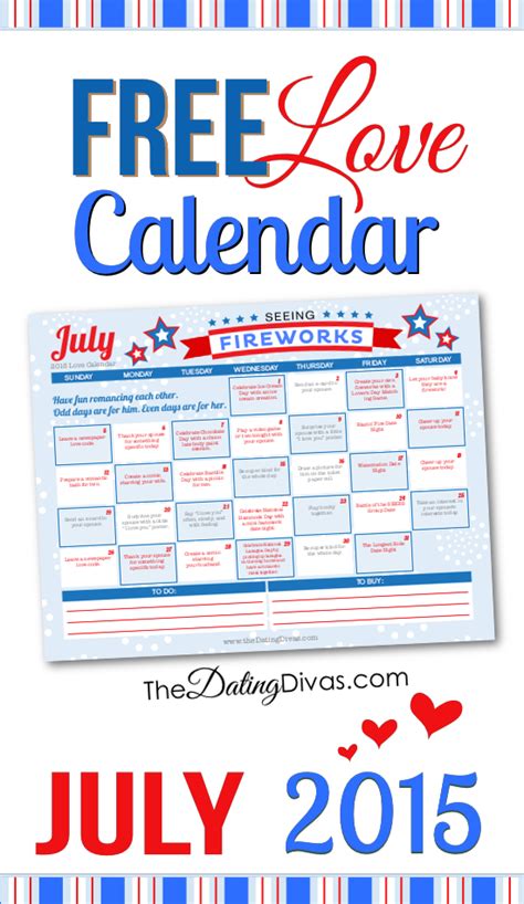 Free Printable July 2015 Love Calendar