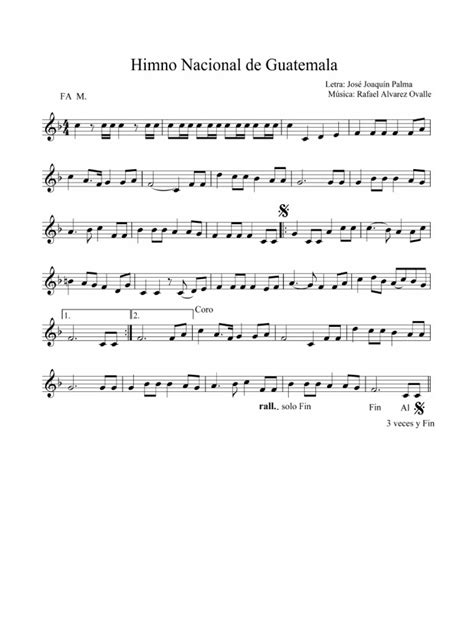 Himno Nacional De Guatemala Partitura Flauta