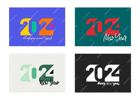 다채롭고 상호 연결된 새해 2024 로고 디자인 새해 복 많이 받으세요 2024 인사말 배너 프리미엄 벡터