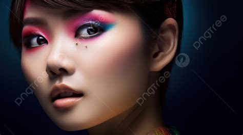 Girl In Colorful Makeup Looking At The Camera Background Beauty Half