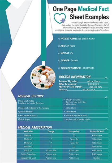 One Page Medical Fact Sheet Example Presentation Report Infographic Ppt