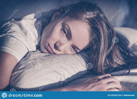 Insomnia Late At Night In Tv Blue Light Dark Bedroom Depressed Tired