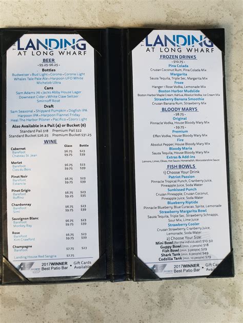 The Landing at Long Wharf menu in Boston, Massachusetts, USA