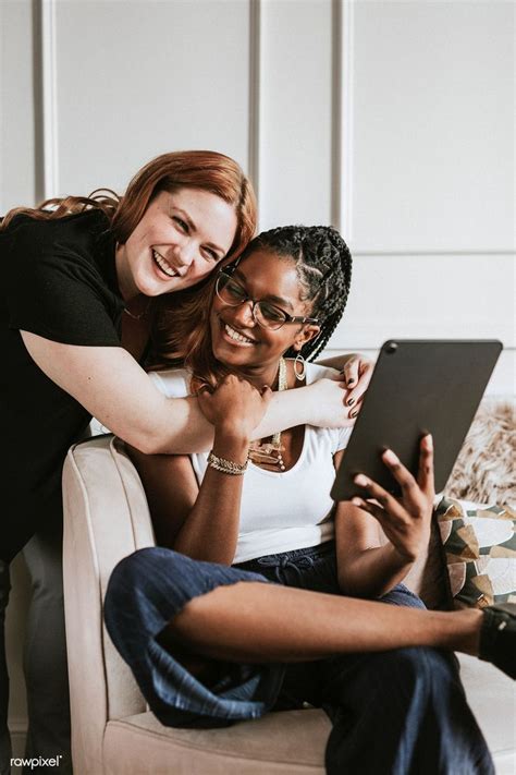 Lesbian Couple Taking A Selfie With A Digital Tablet Premium Image By Felix
