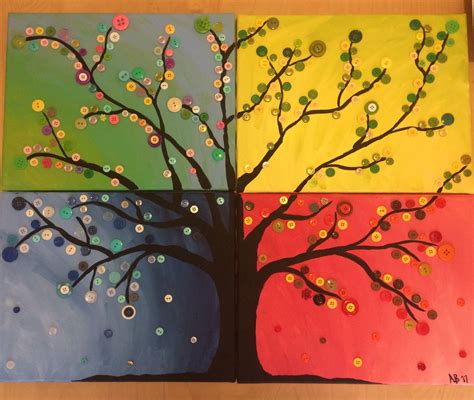 Four Seasons Button Tree On Canvas Button Art Projects Simple