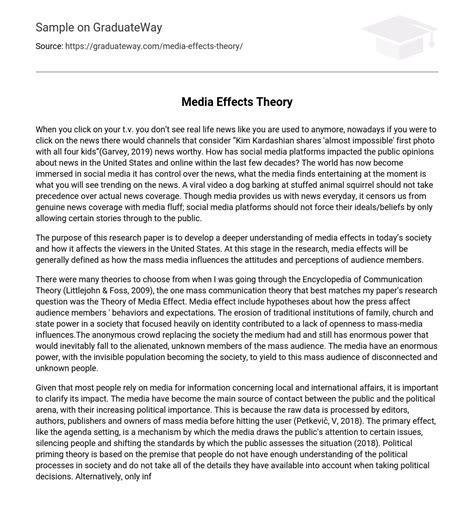 Media Effects Theory Words Free Essay Example On Graduateway