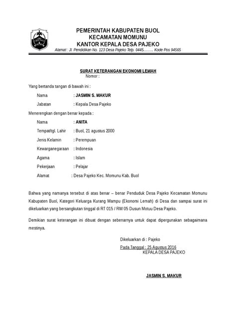 Lihat Contoh Surat Resmi: Inilah Contoh Surat Keterangan Ekonomi Lemah