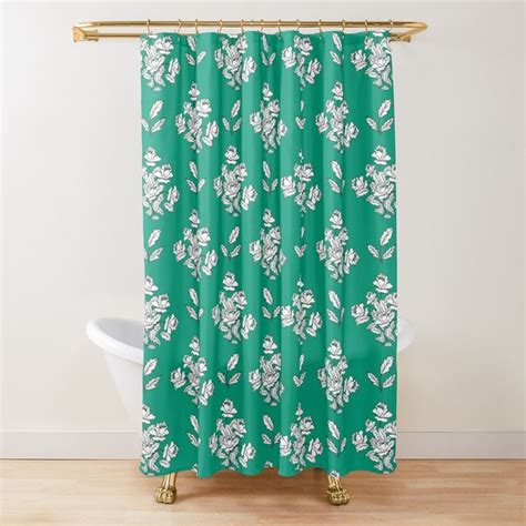 White Flowers On Mint Green Background Shower Curtain By Jupitercyclops