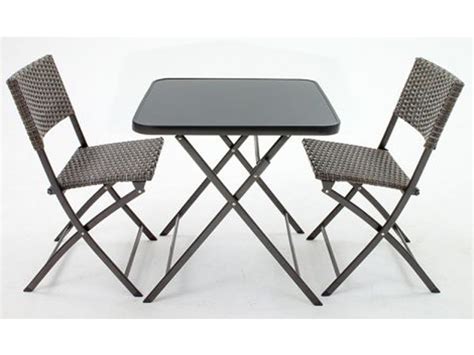 Set balcon de 2 chaises pliantes et 1 table en résine tressée brun