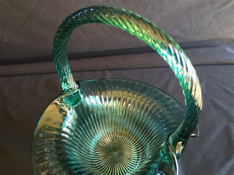Pair Of Green Fenton Glass Baskets