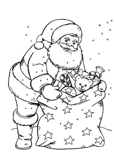 Joyeux père noël souriant jette des bonbons en l'air et saute de joie avec un sac de cadeaux sur fond blanc. dessin pere noel difficile