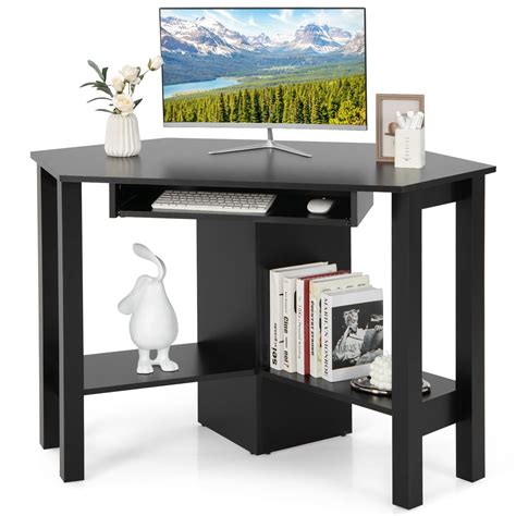 buy tangkula corner desk with keyboard tray triangle corner computer desk for small space