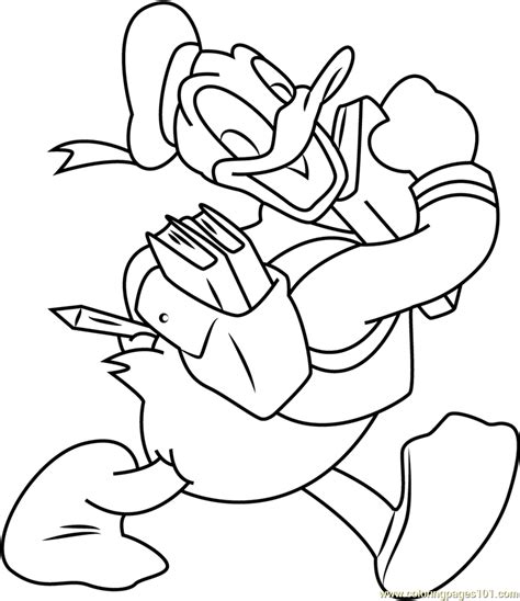 Donald Duck Going To School Coloring Page For Kids Free Donald Duck