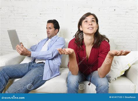 Woman Bored And Frustrated Ignored While Internet Addict Husband Or