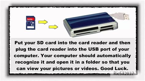You need to insert the sd card into the sd card reader and plug the card reader into the usb port on your pc or laptop. How to make your computer detect your SD card - YouTube