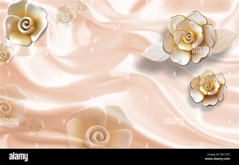 Illustration Of 3d Golden Rose On Silk Background 3d Wallpaper Stock