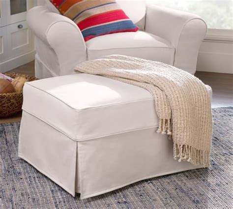 A simple slipcover fix for a complicated wing back chair just when i thought i knew everything there is to know about slipcovering a wing back PB Comfort Slipcovered Ottoman | Pottery Barn