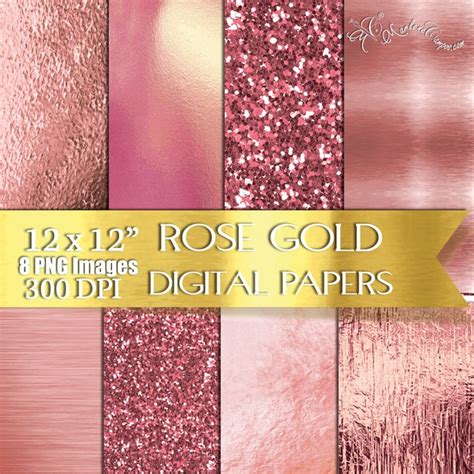 Rose Gold Digital Paper Rose Gold Foil Paper Glitter Paper Etsy