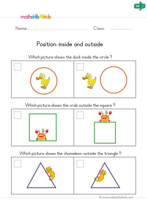 Position Words With Pictures For Kindergarten