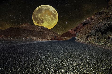 Full Moon Over Road Image Abyss