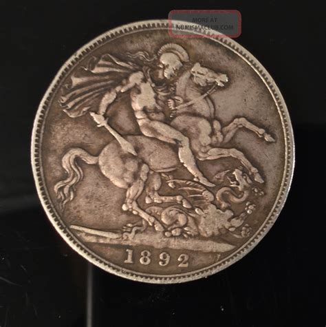 1892 Silver British Crown Victoria Great Britain Uk Coin