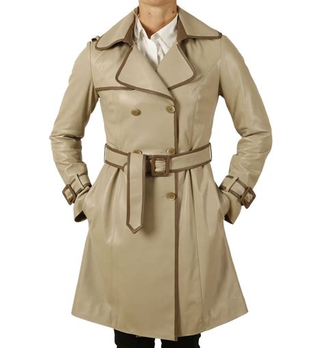 ladies designer two colour leather trench coat from simons leather