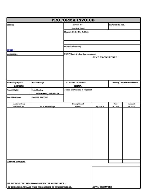 Blank Proforma Invoice Template Invoice Template Ideas Images