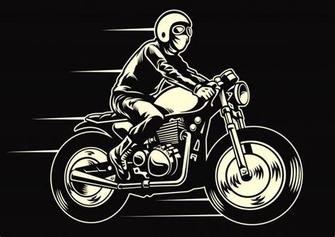 Man Ride A Classic Custom Motorcycle Motorcycle Illustration Vintage