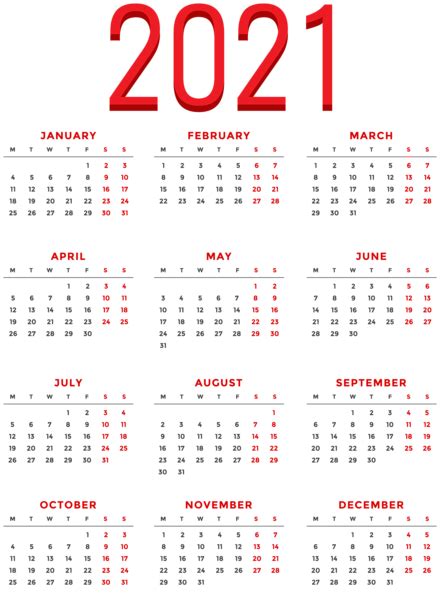 Calendario 2021 Png