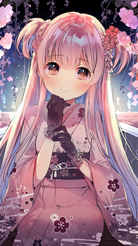 Download 1080x1920 Anime Girl Long Hair Kimono Moe Cute Gloves