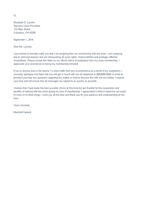 Union Membership Withdrawal Letter