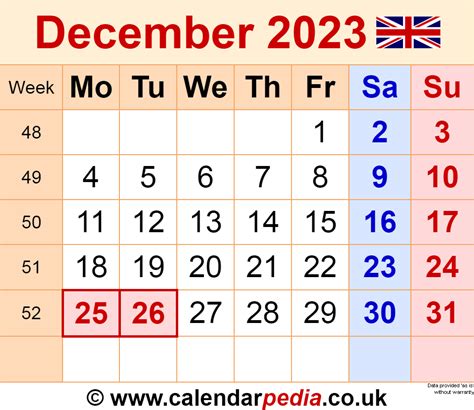 Calendar December 2023 Uk With Excel Word And Pdf Templates