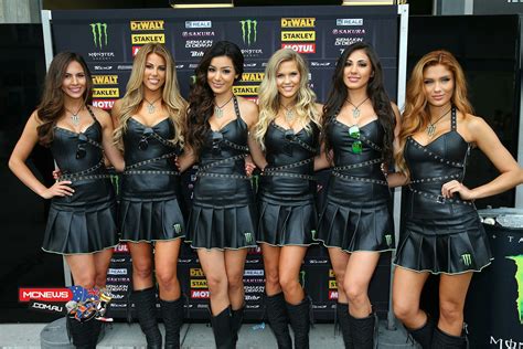 monster promo girls in leather minidresses and boots monster energy girls pit girls promo girls
