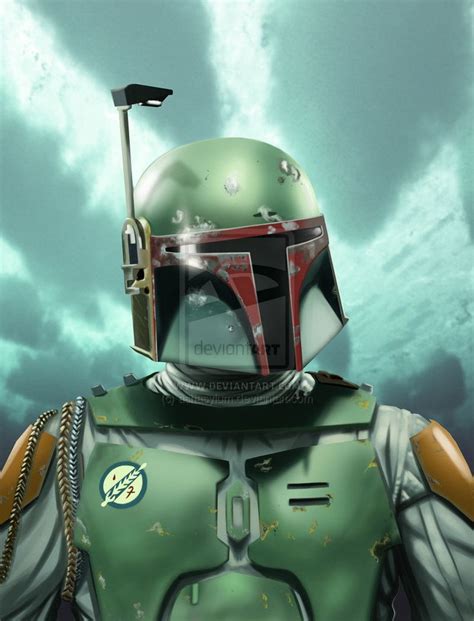 The Boba Fett From Star Wars Is Standing In Front Of A Cloudy Sky