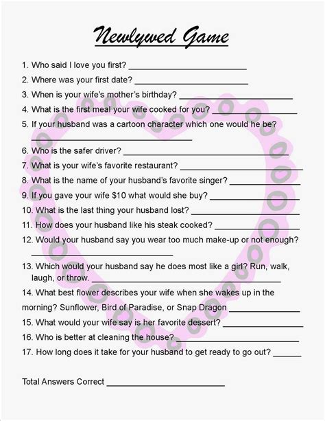 Valentines Day Party Games Newlywed Game Newlywed Game Questions