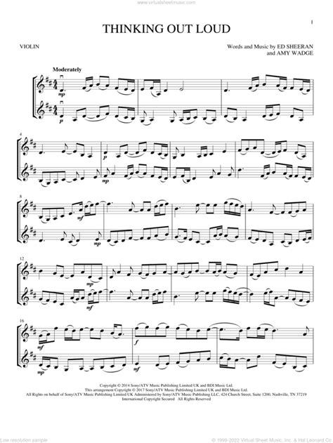 Thinking Out Loud Sheet Music For Two Violins Duets Violin Duets