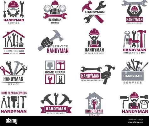 Handyman Badges Builders And Workers Contractor Symbols Technicians