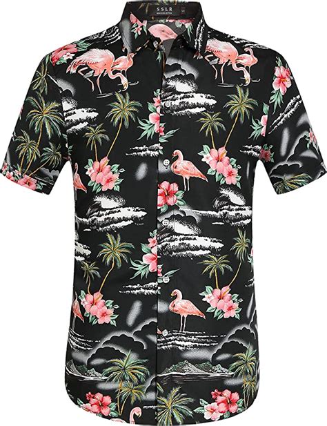 Sslr Camisa Manga Corta Con Estampado De Flamencos Y Flores D Estilo Hawaiana De Hombre Amazon