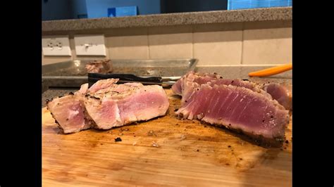 This means that the color is a deep fully cooked grilled tuna. Ahi Tuna steaks on the big green egg: how-to cook tuna ...