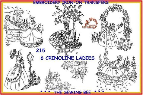 215 6 Crinoline Lady Ladies Embroidery Iron On Transfers Patterns Ebay