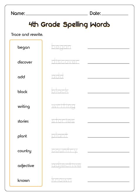 5th Grade Spelling Words Printable Worksheets