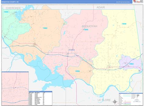 Sequoyah County Ok Wall Map Color Cast Style By Marketmaps