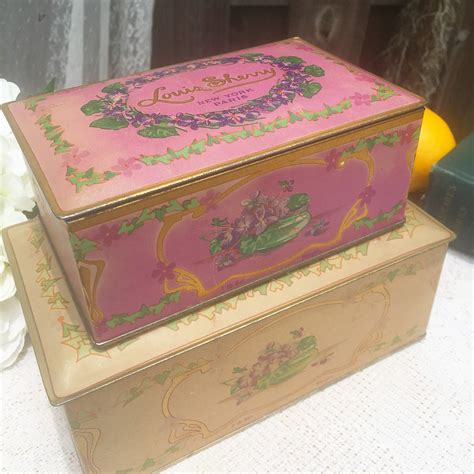 2 Mid Century Decorative Tin Louis Sherry Boxes Pink Gold Canister