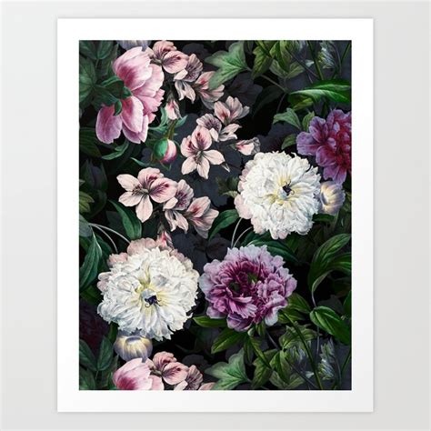 Vintage And Shabby Chic Midnight Mood White Peonies Flower Botanical