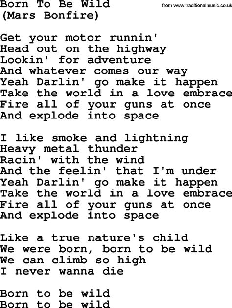 Born To Be Wild By The Byrds Lyrics With Pdf