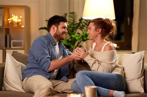 Happy Couple Talking At Home In Evening Stock Image Image Of Husband