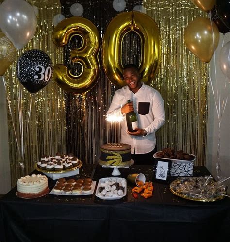 A customized mens birthday party for a great guy turning 30. Black and gold theme #dirtythirty #decorations under $60 ...