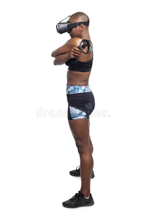 Female Doing Virtual Reality Fitness Exercises Stock Image Image Of Imagination Augmented